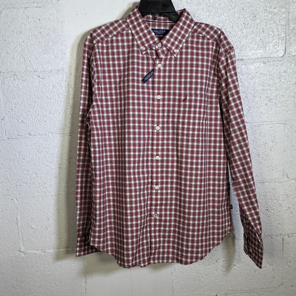 Nautica Men's Wear to Work Classic-Fit Plaid Button-Down Shirt Red large $80